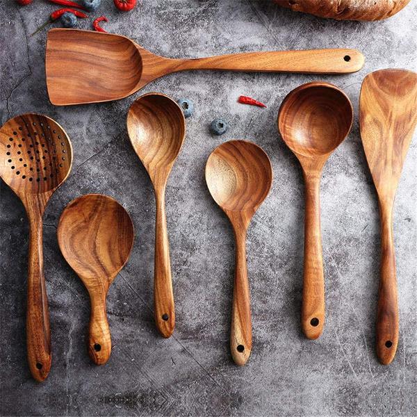 AIUHI Wooden Kitchen Utensil Set, Wooden Spoons for Cooking, Teak