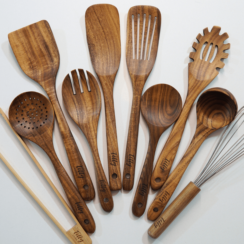 10PieceTeakWoodenUtensilSet