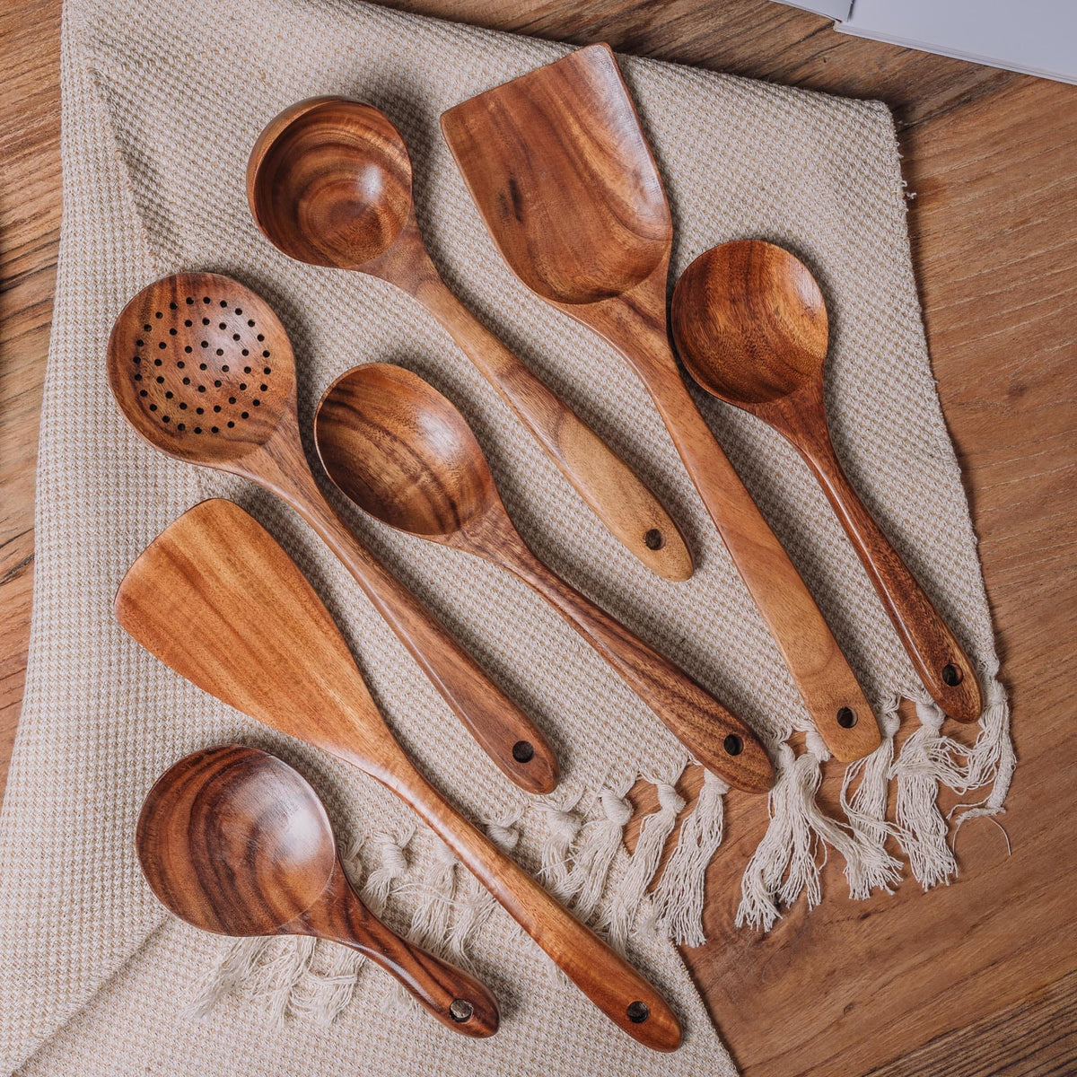 Wooden Kitchen Utensils Set - Wood Cooking Spoons - Wooden
