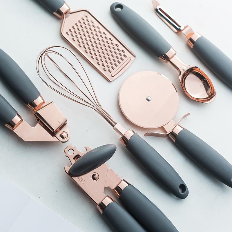 Juvale Copper Cooking Utensils Kitchen Set, Rose Gold Cookware