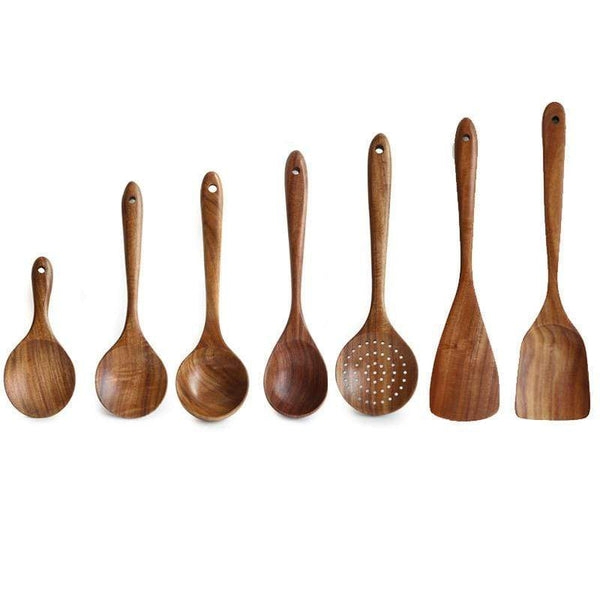 Teak Wooden Utensil Set | Natural Wood Cookware | Tilly Living