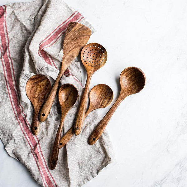 Teak Wooden Utensil Set | Natural Wood Cookware | Tilly Living