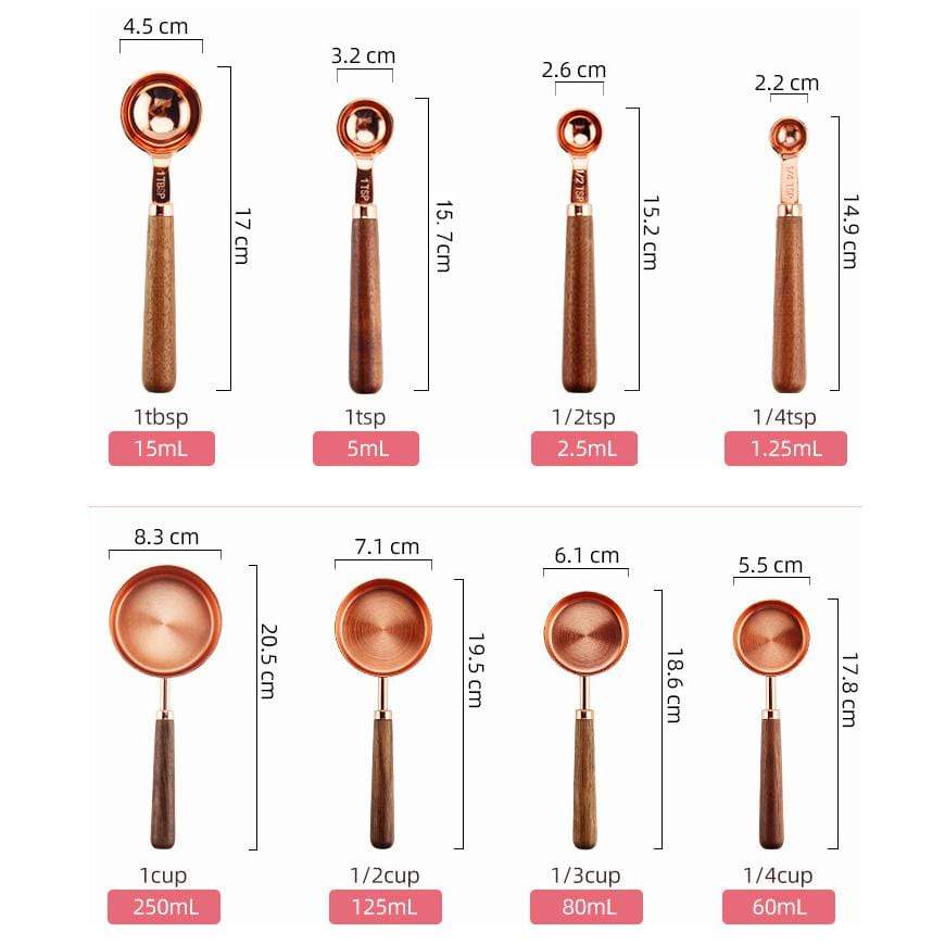 9pc Copper Measuring Cups & Spoons Set- Stainless Steel – Smarthauls