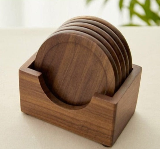Walnut Wood Coaster - 100% Natural Wood Drink Coaster Set for