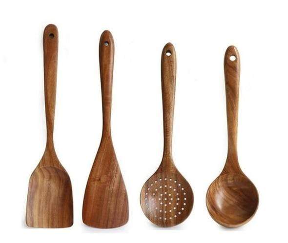 Natural Teak Wooden Spatula Set  kitchen utensils – Ecoraliving